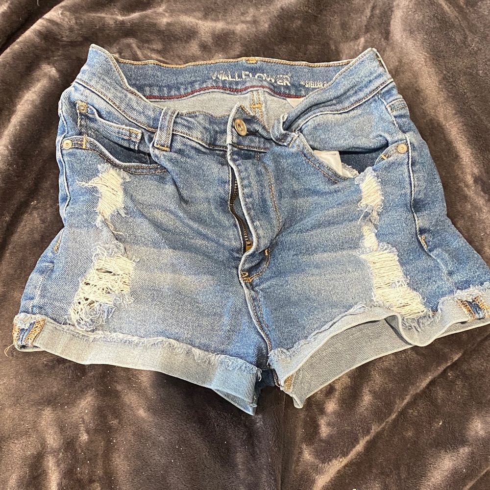 Wallflower Distressed Light Blue Jean Shorts